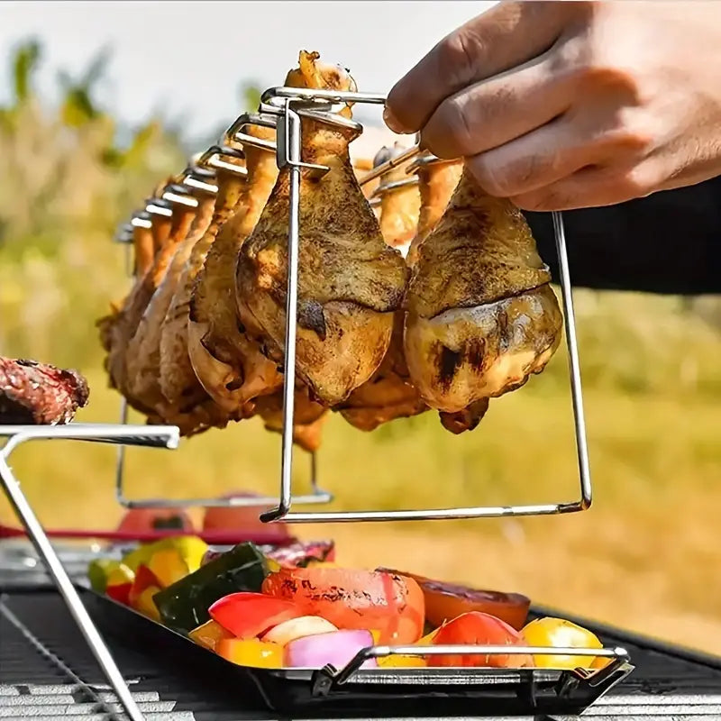 Support de cuisson pour pilons de poulet – Grille barbecue et four en acier inoxydable pliable