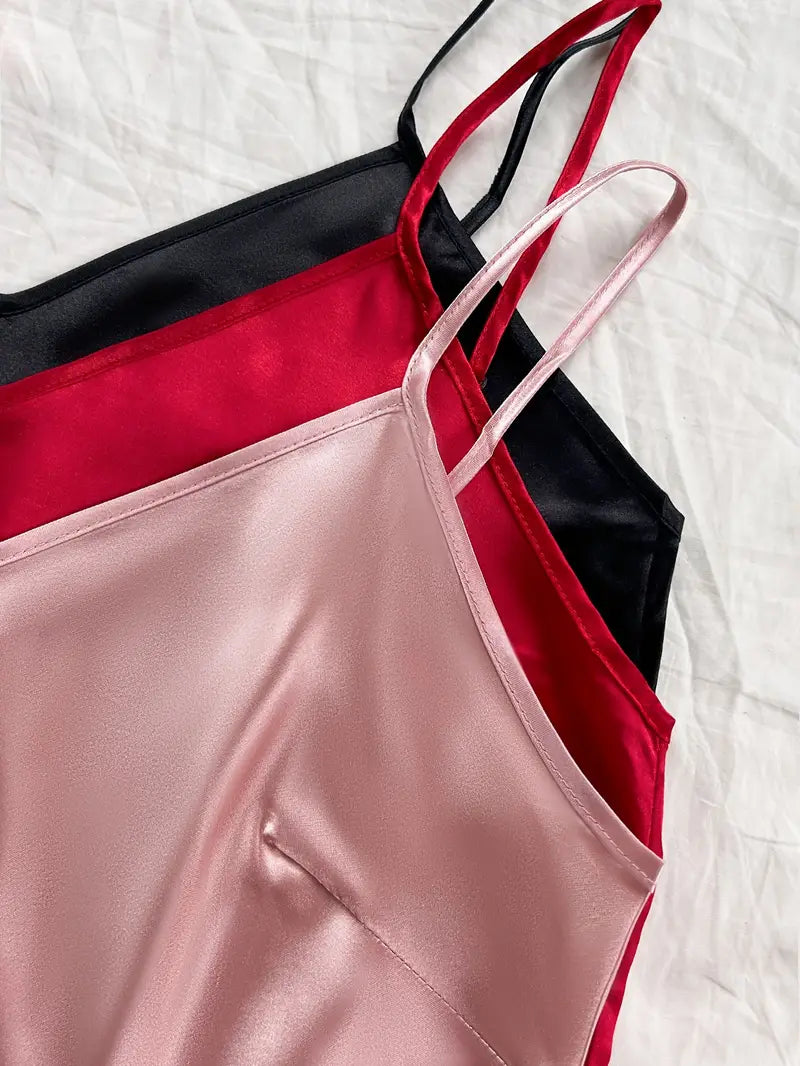 Pyjama Femme Satin 2 Pièces – Sous-vêtements et Pyjamas Élégants Débardeur & Short avec Volants