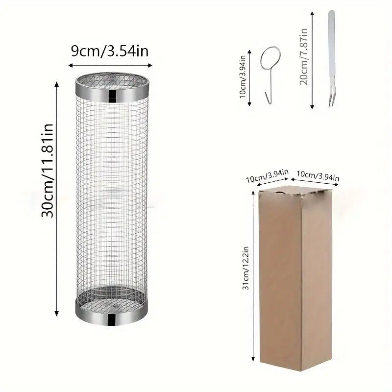 Panier Grill Rotatif en Acier Inoxydable – Cylindre de Cuisson Multifonction pour Barbecue, Four et Réfrigérateur