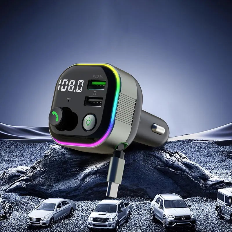 Transmetteur FM Bluetooth Voiture avec Chargeur USB & Type-C – Kit Mains Libres et Musique Haute Qualité