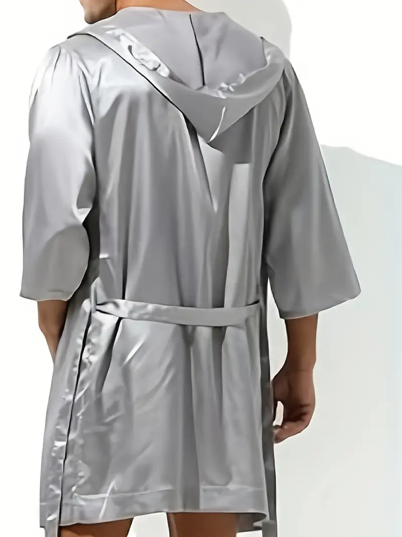 Peignoir sexy homme en satin – Kimono court brillant avec ceinture, Élégance & séduction