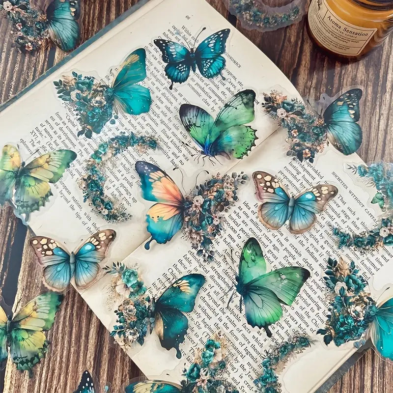 Stickers Papillons Vintage – Autocollants Esthétiques Transparente pour Papeterie, Journal Intime et Scrapbooking