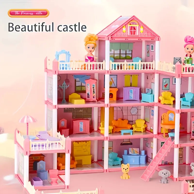 Maison de Poupées XXL à 3 Étages avec Meubles et Figurines – Villa de Jeu pour Enfants