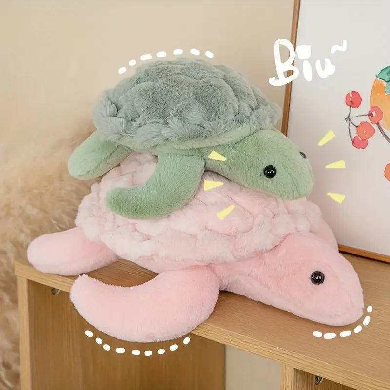 Peluche tortue douce rose et verte – Jouet en peluche mignon pour enfants et décoration