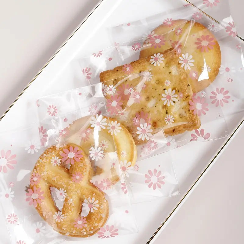 Sachets plastiques transparents à fleurs pour biscuits – Pochettes alimentaires décoratives pour emballage cadeau et artisanat