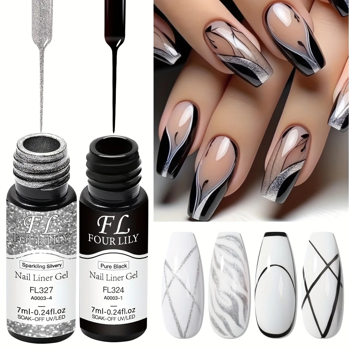 Gel Liner Argenté Pailleté – Nail Art Précis et Brillant | Vernis à Ongles UV/LED