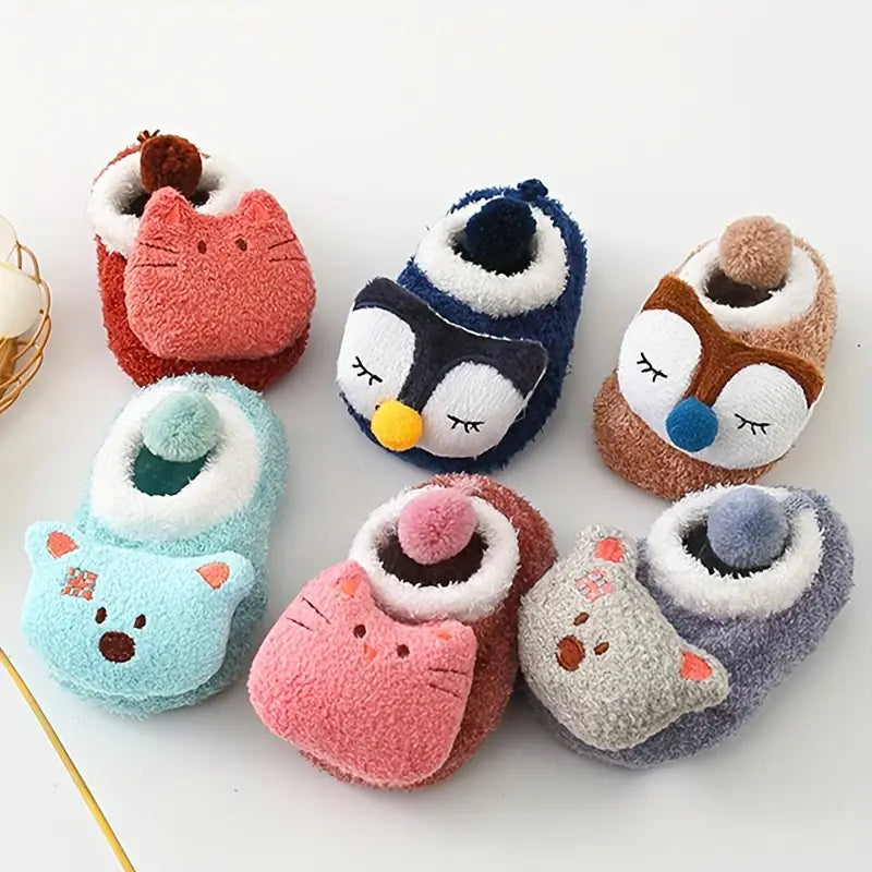 Chaussettes chaussons bébé animaux – Bas d’hiver doux et antidérapants
