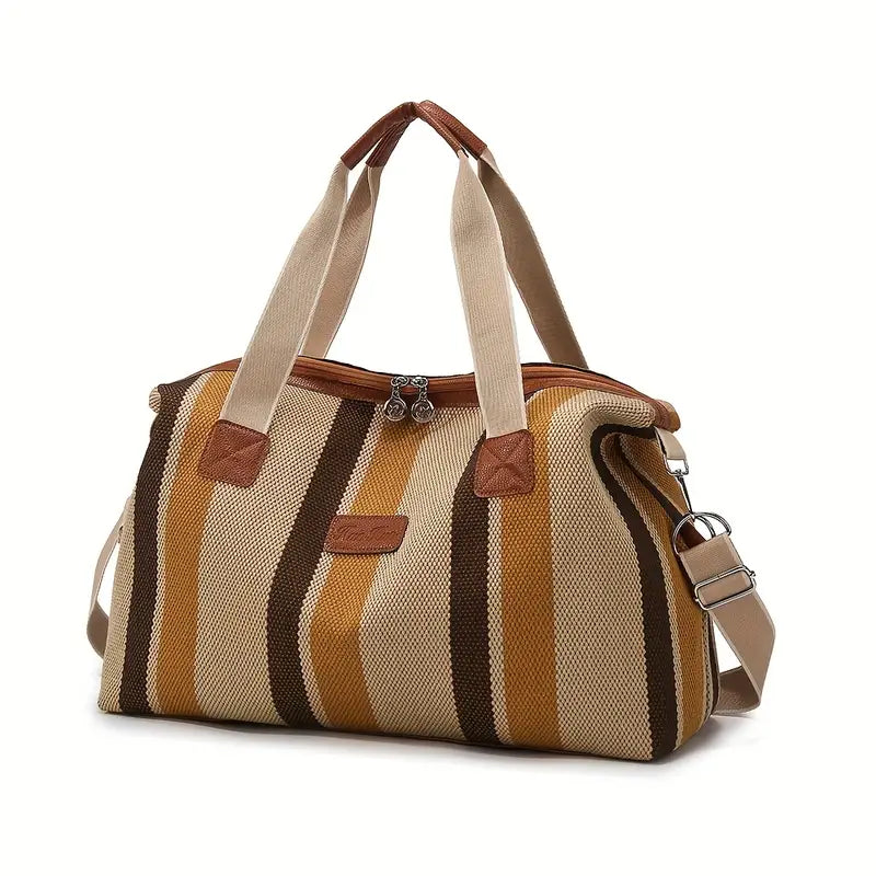 Sac de Voyage Rayé en Tissu Résistant – Cabine Week-End Grande Capacité avec Bandoulière Amovible