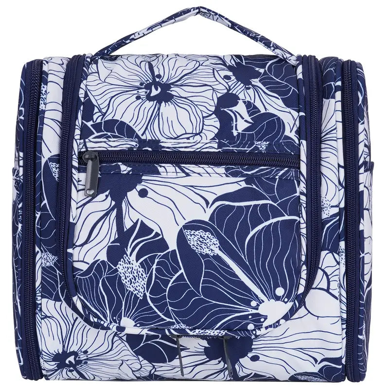 Trousse de toilette à motifs floraux bleus Grande capacité pour voyage organisé
