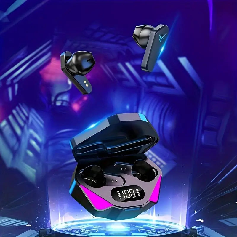Écouteurs Sans Fil Bluetooth Gaming avec Boîtier LED – Son Stéréo HD et Affichage Numérique