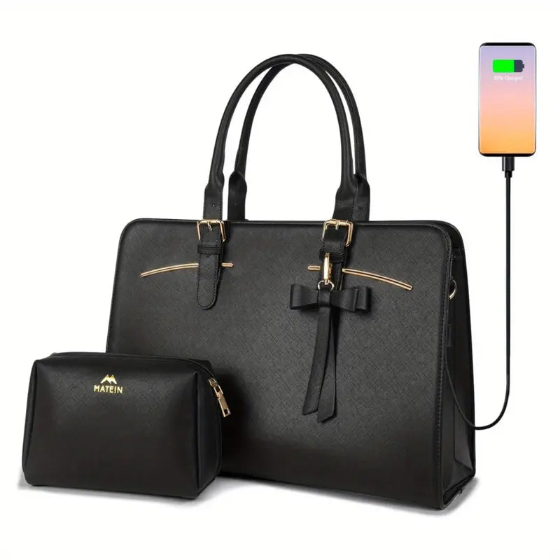 Sac à Main Femme Élégant avec Port USB – Sac Ordinateur Portable 15,6’’ et Pochette Accessoires
