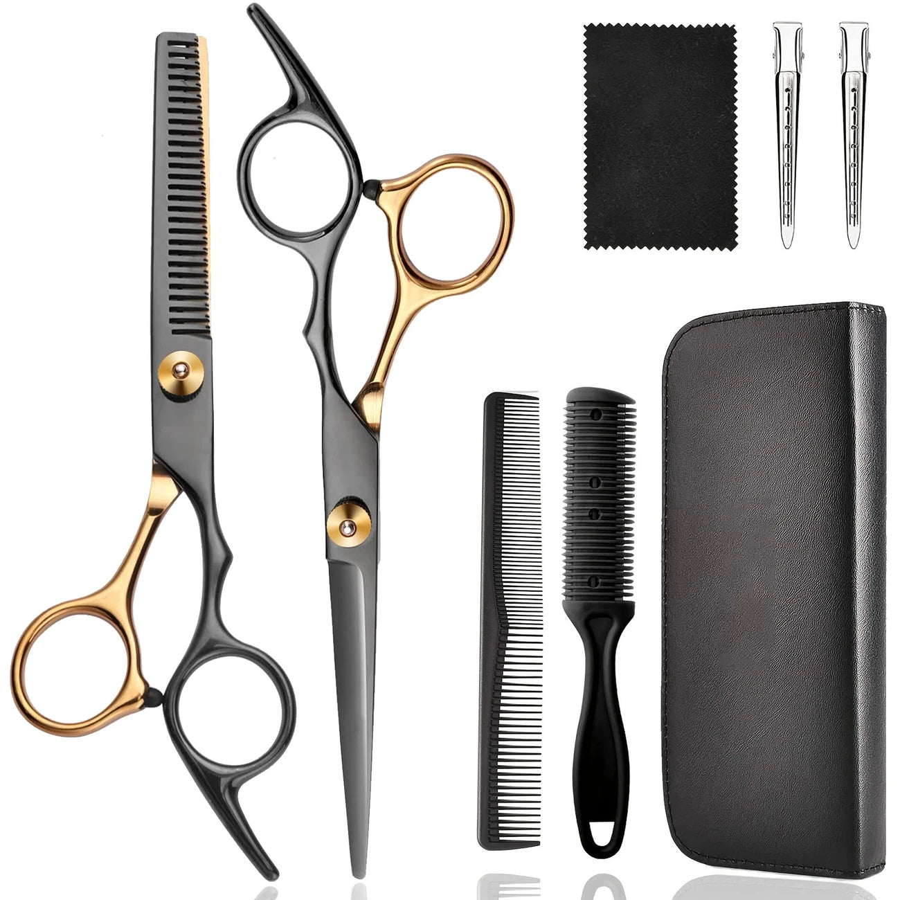 Kit de Coiffure Professionnel 8 pièces – Ciseaux Coiffure & Effilage, Peignes, Pinces et Étui Inclus