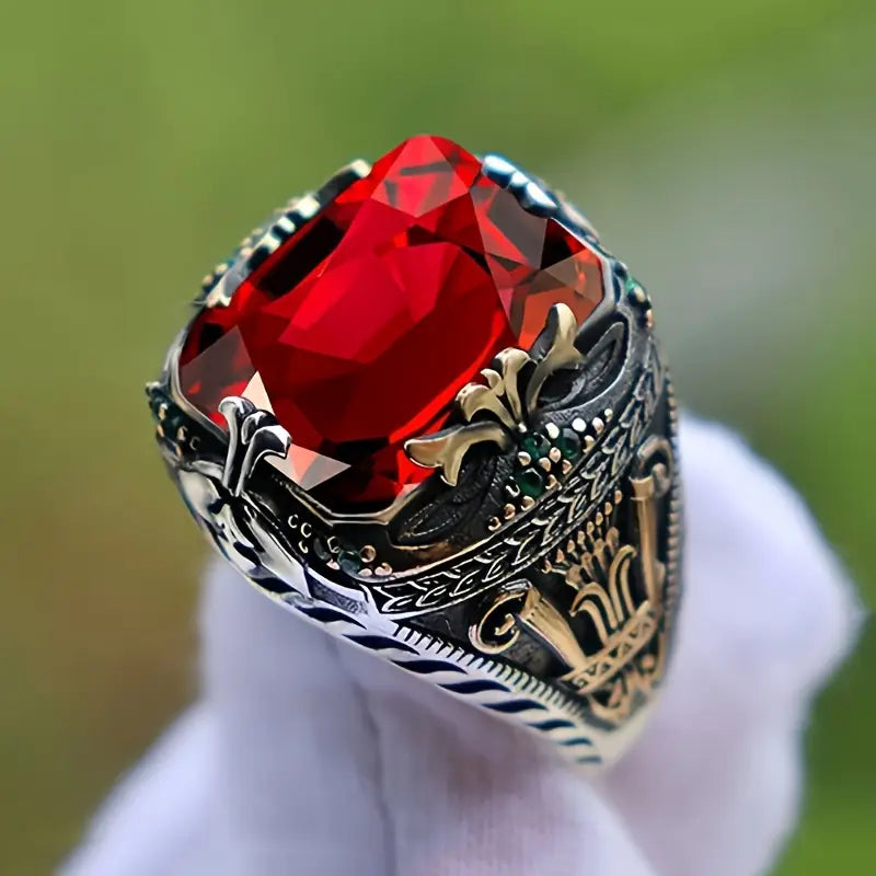 Bague homme vintage en argent avec pierre précieuse jaune – Bijou massif et élégant