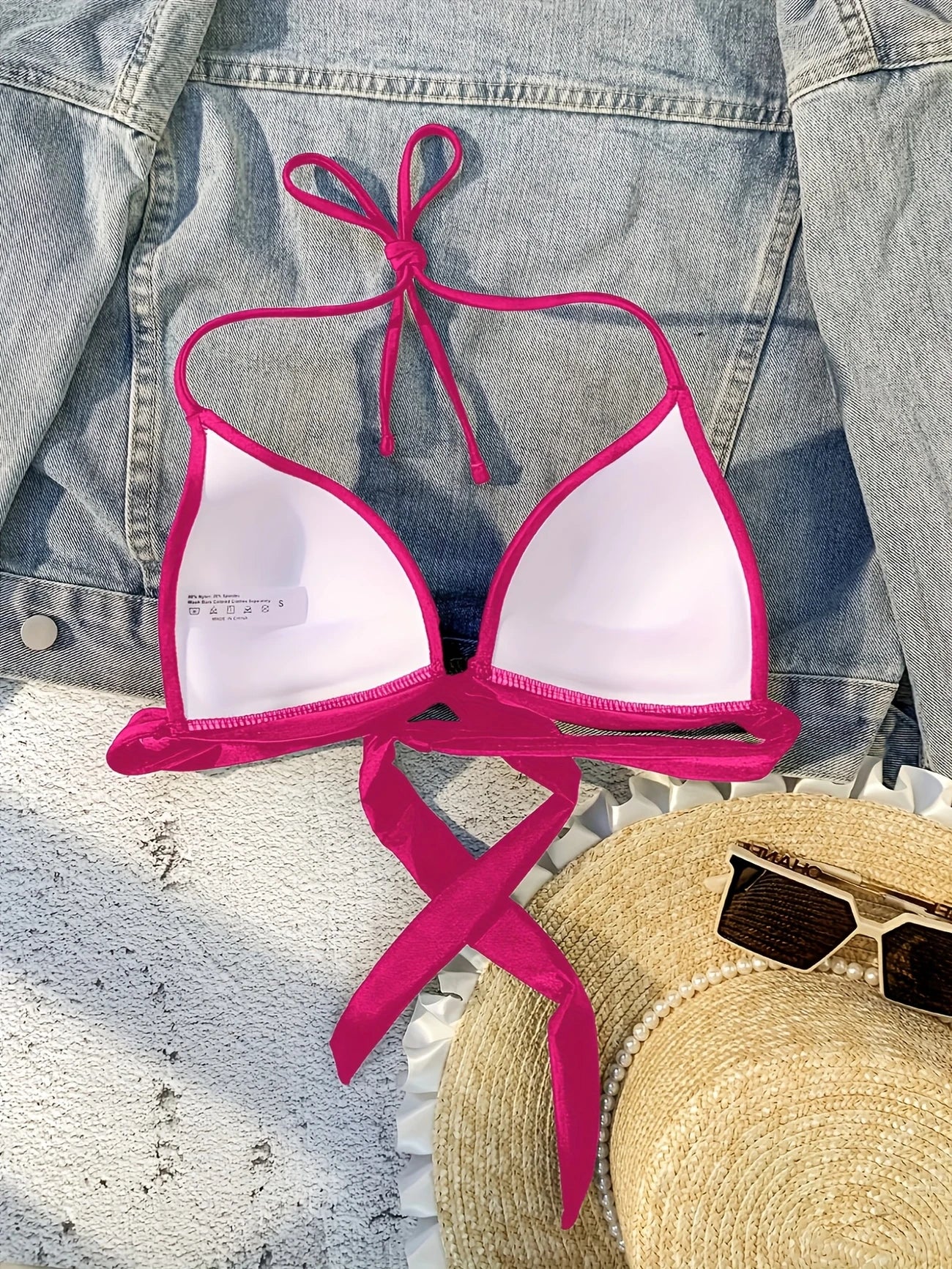 Haut de Bikini Femme Triangle – Coloris, Style Minimaliste à Nouer dans le Dos