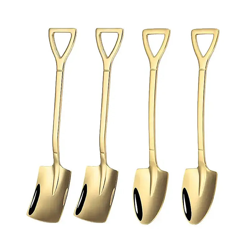 Cuillères Originales en Forme de Pelle Dorée – Lot de 4 Cuillères de Service Créatives pour Café, Desserts et Glaces
