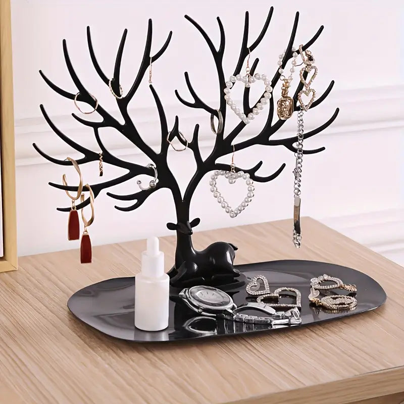 Présentoir à bijoux en forme d’arbre avec cerf – Porte-bijoux décoratif pour colliers, bagues et bracelets
