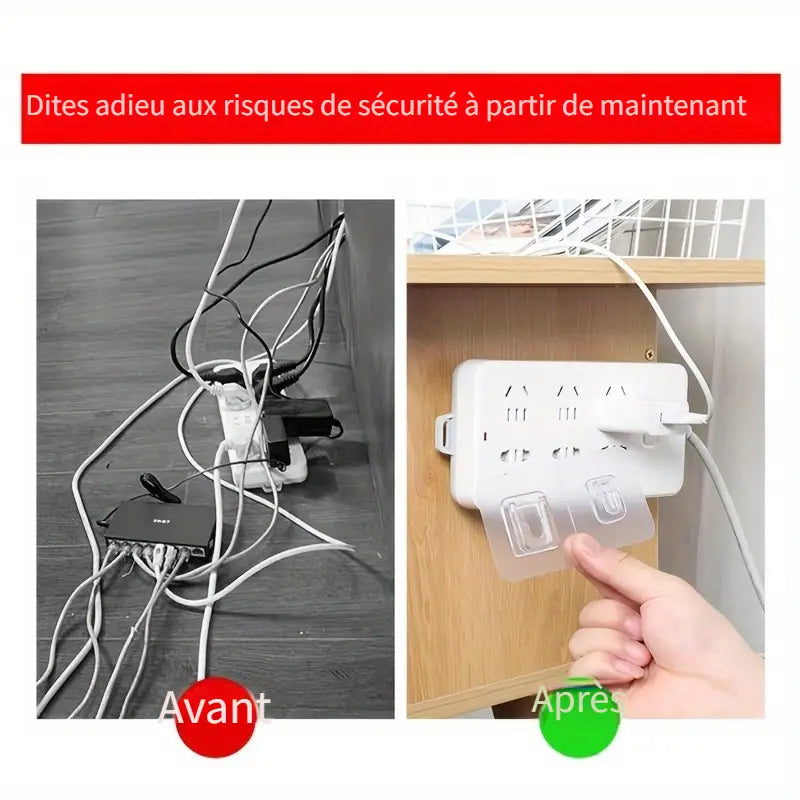 Crochet mural adhésif transparent réutilisable – Support robuste sans perçage pour prises, multiprises et accessoires