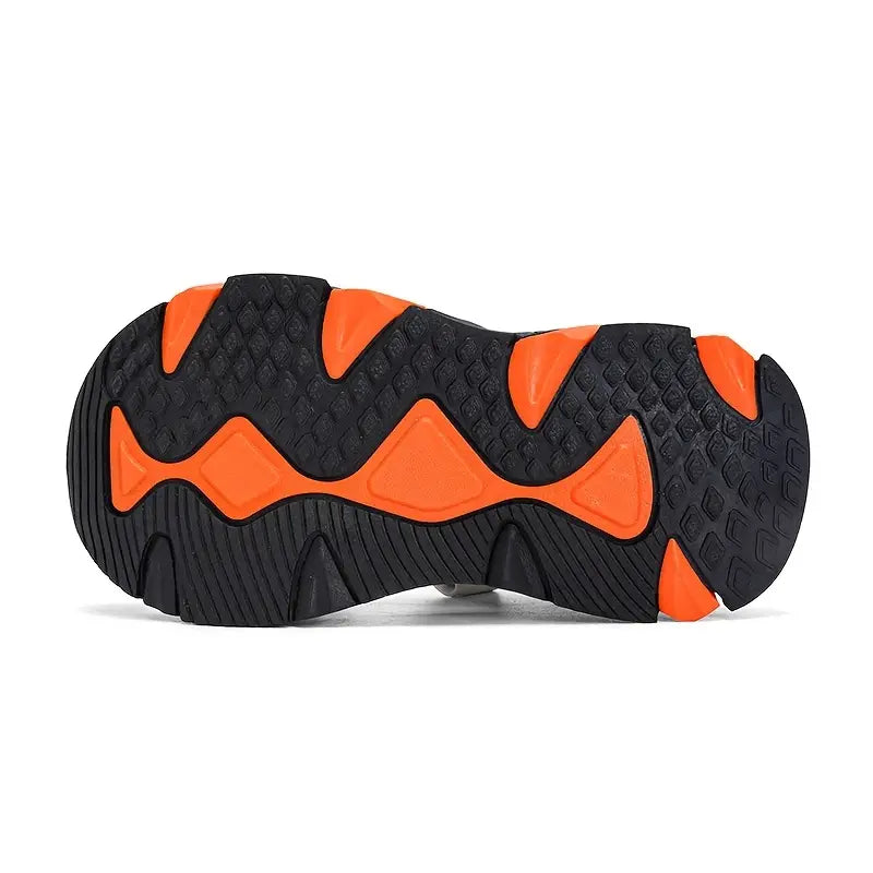 Sandales et pantoufles garçon – Sandales de sport respirantes noir et orange à scratch antidérapantes