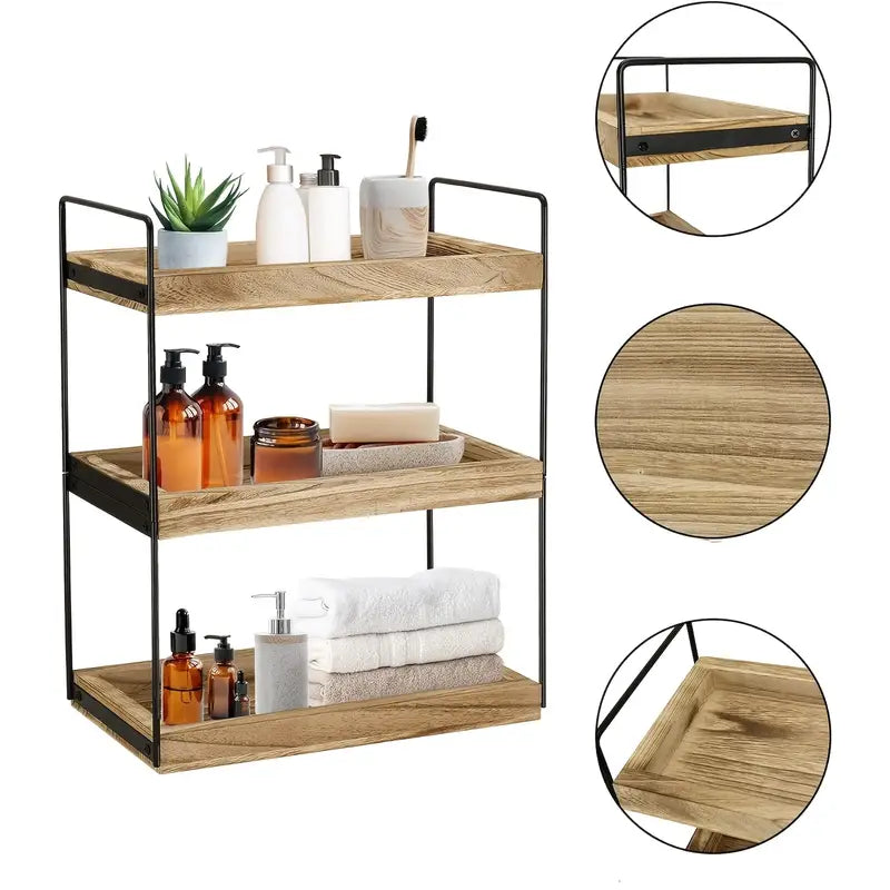 Étagère de Rangement à 2 Niveaux en Bois et Métal – Organisateur pour Cosmétiques, Parfums et Accessoires