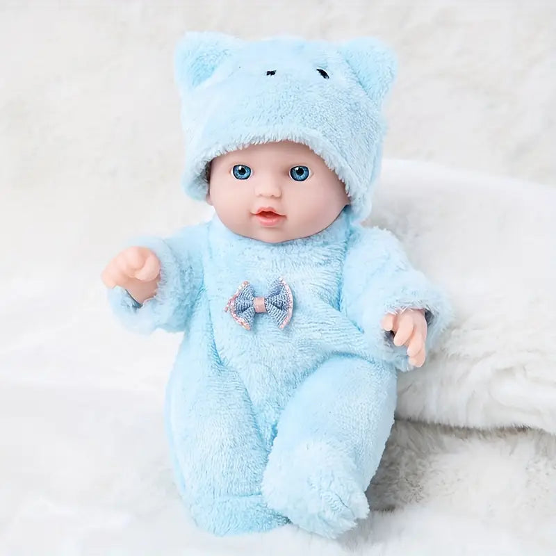 Poupées bébés 20 cm en peluche rose et bleue avec bonnet ours – Jouet doux et réaliste pour enfants