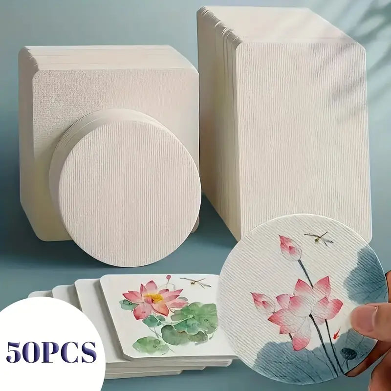 Lot de 50 Feuilles de Papier Aquarelle – Cartes Rondes et Carrées Texturées pour Peinture, Dessin et DIY