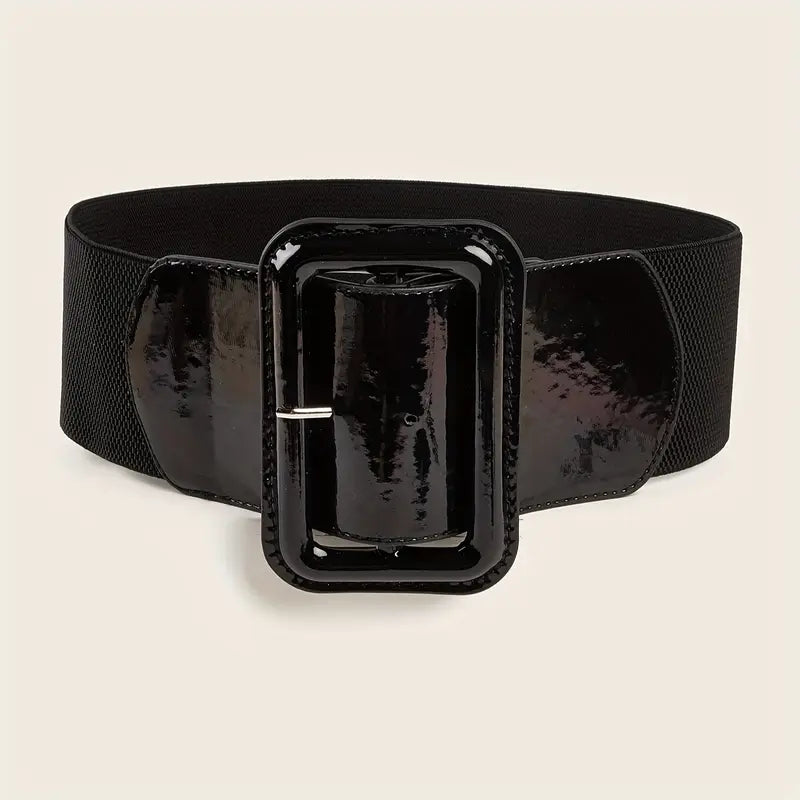 Ceinture femme large élastique jaune – Accessoire tendance avec boucle rectangulaire