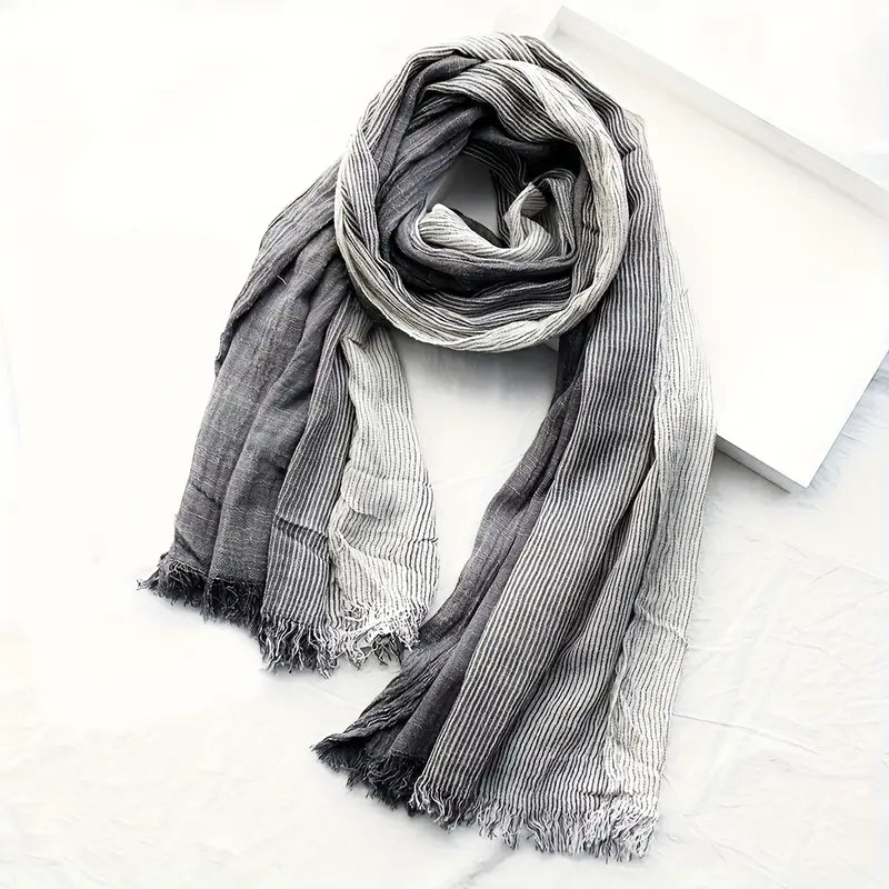 Écharpe homme à rayures bordeaux et beige – Foulard léger à franges pour style élégant et décontracté