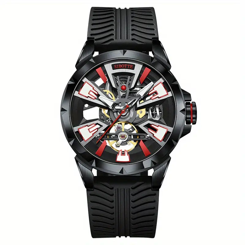 Montre homme automatique squelette – Design sport élégant avec cadran bleu et bracelet silicone blanc