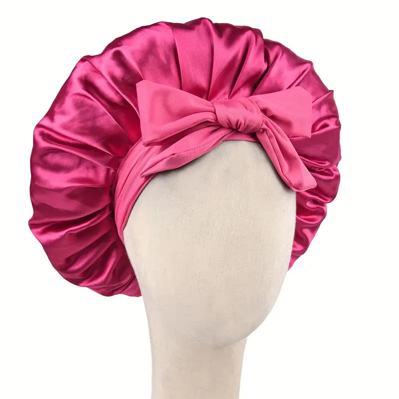 Bonnet en Satin avec Nœud – Protection Cheveux Nuit pour Boucles, Lissage et Coiffures Préservées