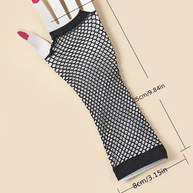 Gants résille noirs femme – Accessoire de costume rétro, soirée déguisée et cosplay