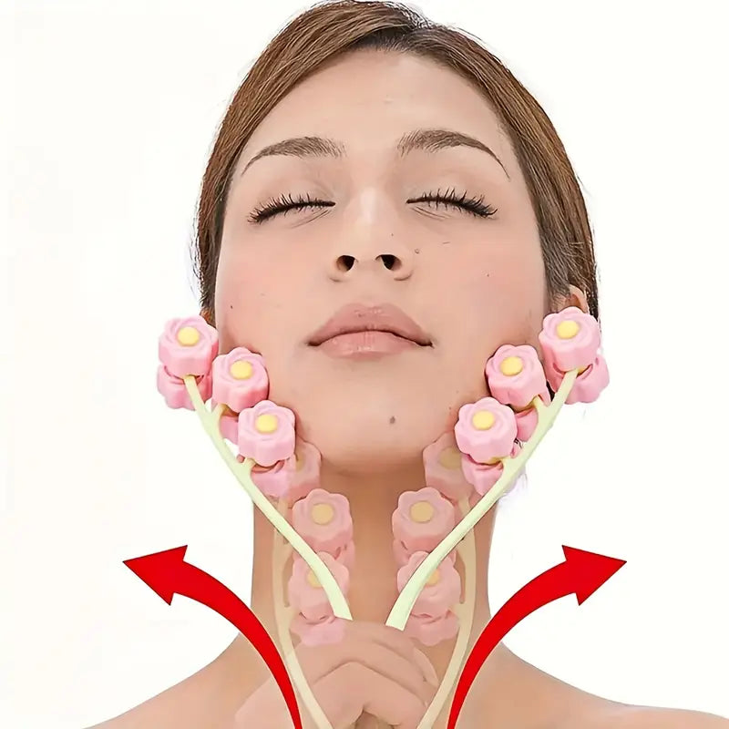 Masseur Visage à Fleurs pour Ovale du Visage – Rouleau Lymphatique Anti-Ride et Raffermissant à Effet Relaxant