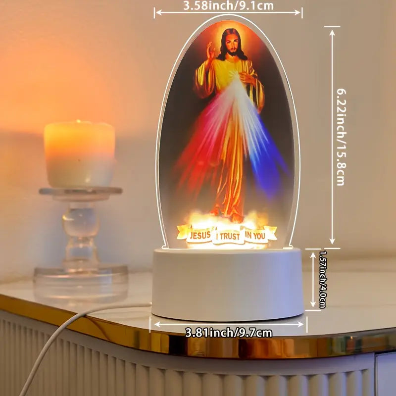 Lampe LED Religieuse Jésus Miséricordieux – Veilleuse Spirituelle avec Lumière Ambiance pour Maison et Chapelle