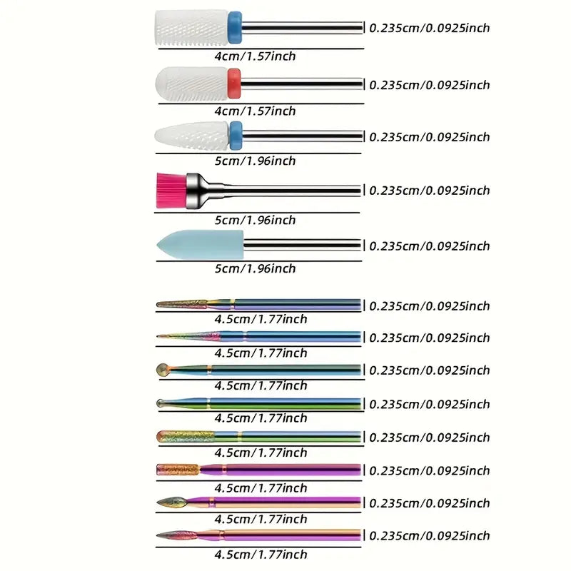 Kit Embouts de Fraise pour Ongles – 13 Pièces Professionnelles en Céramique et Carbure pour Manucure Électrique