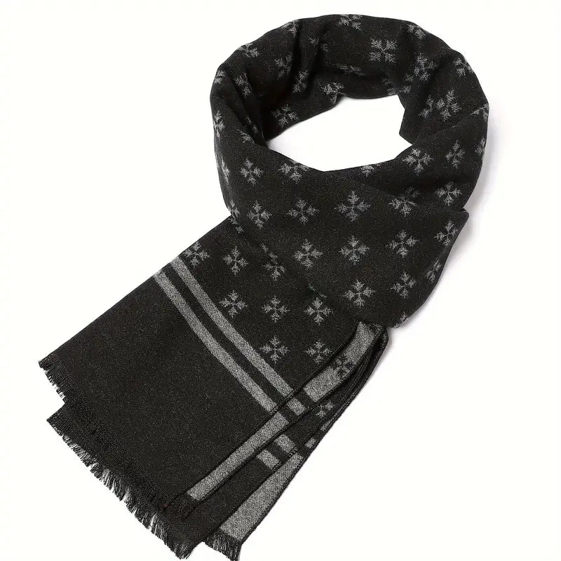 Écharpe homme noire élégante – Foulard chaud à motifs discrets et franges pour hiver