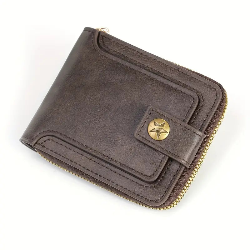 Portefeuille homme en cuir marron – Compact avec porte-cartes et fenêtre d’identification