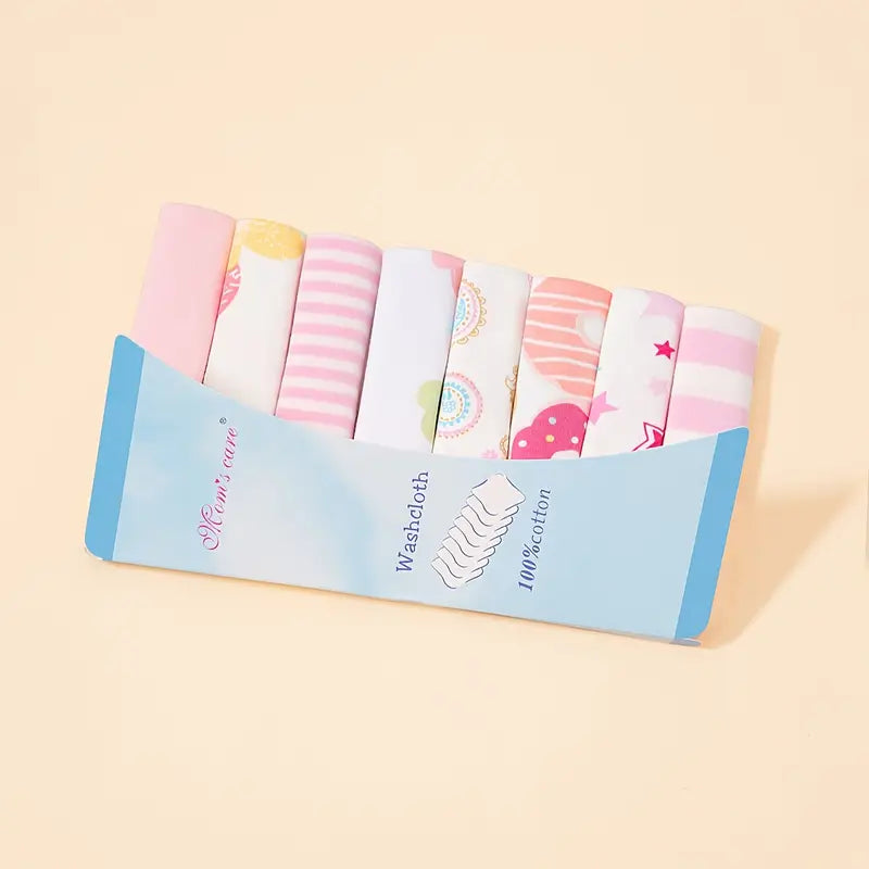 Lot de 8 débarbouillettes bébé 100% coton ultra doux – Lingettes lavables et absorbantes