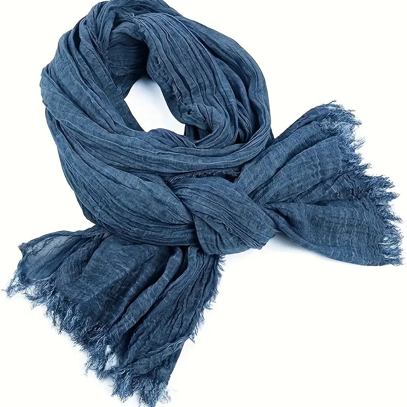 Écharpe homme bleu denim – Foulard long en coton léger avec finitions effilées