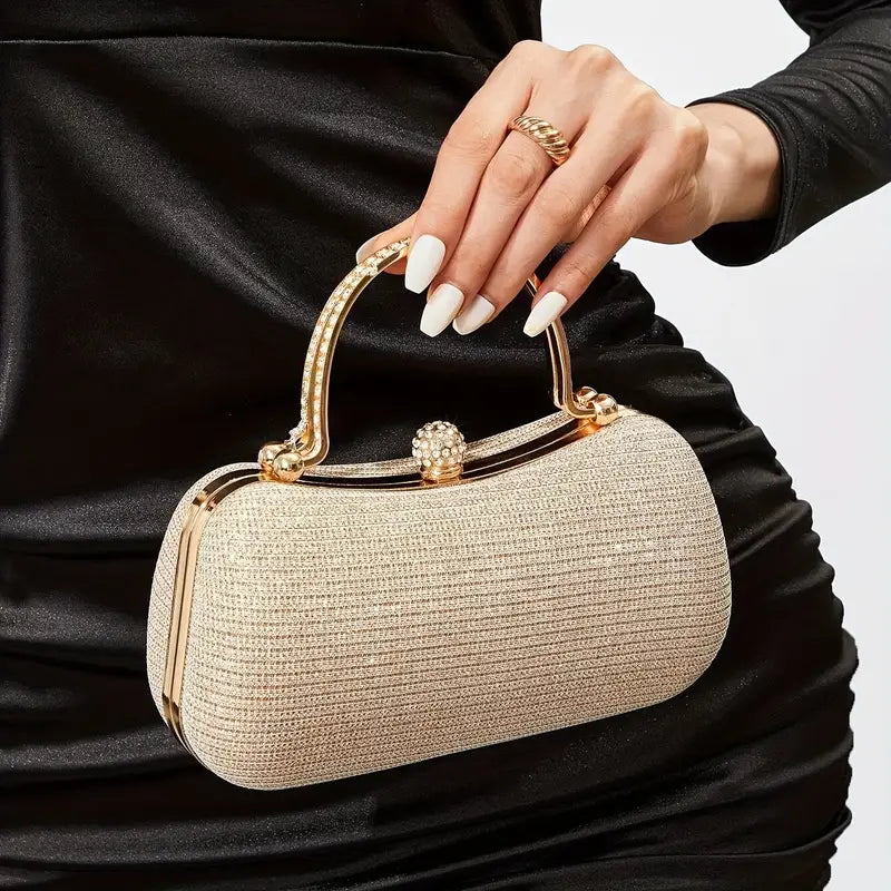 Sac de soirée femme doré – Pochette chic avec chaîne et fermoir perlé