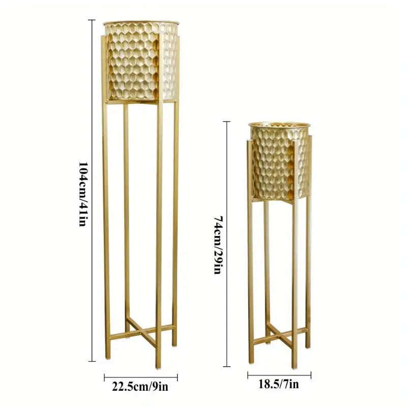 Pots de fleurs dorés sur pieds – Jardinières décoratives élégantes pour intérieur moderne et plantes vertes