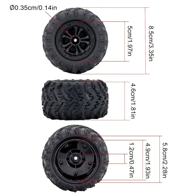 Pneus Tout-Terrain pour Voiture RC – Roues de Rechange Antidérapantes Haute Adhérence pour Modèles Radiocommandés