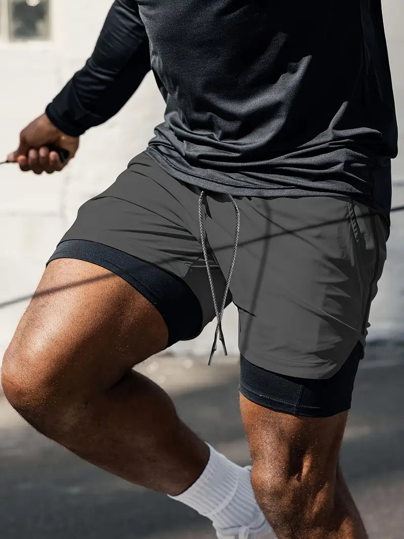Short de sport homme 2 en 1 – Running, Fitness & Entraînement – Bleu avec cuissard intégré
