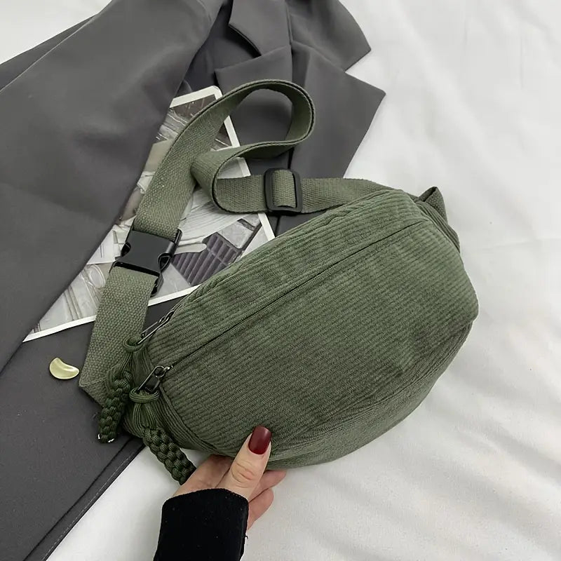 Sac banane et bandoulière femme – Tendance velours côtelé, idéal pour look décontracté