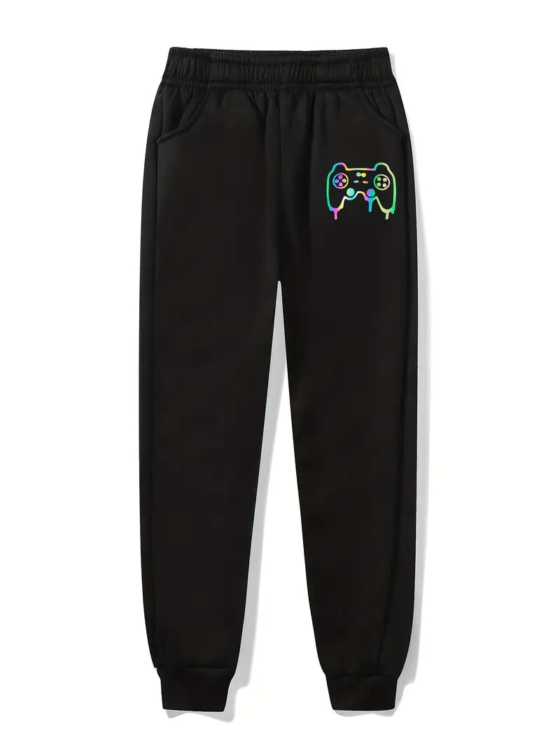 Pantalon Jogging Garçon avec Motif Manette de Jeu – Pantalons Enfant Confortables pour Fans de Gaming