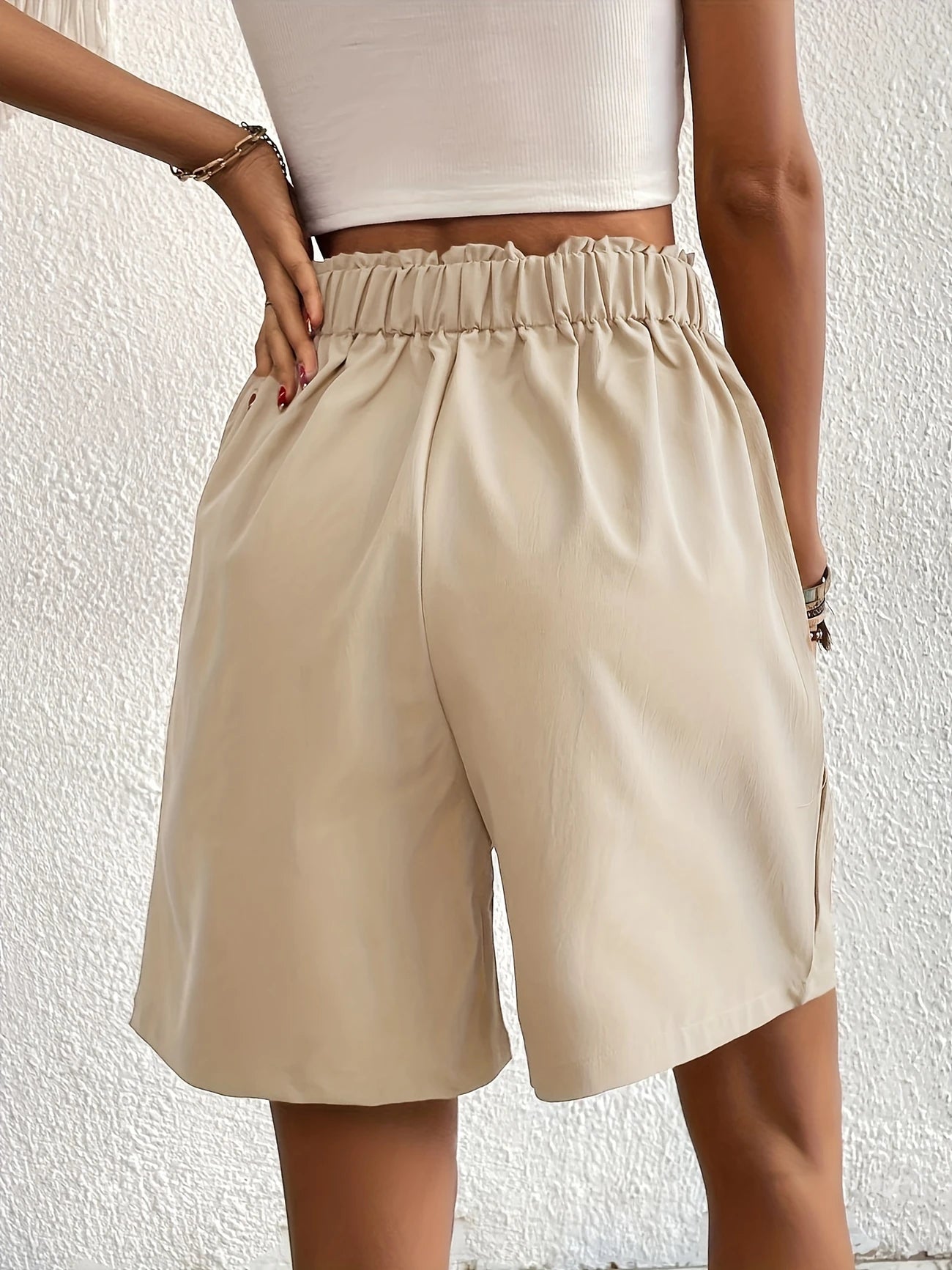 Short de Plage Femme Taille Haute – Coupe Fluide Élégante avec Boutons & Poches