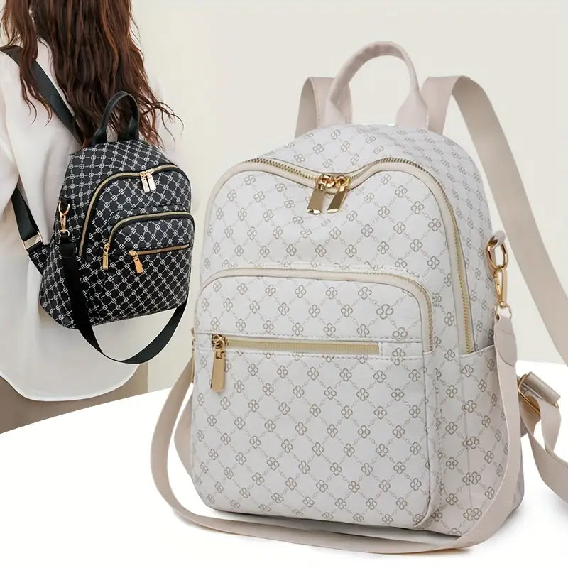 Sac à dos femme tendance en simili cuir beige – Design chic et imprimé élégant