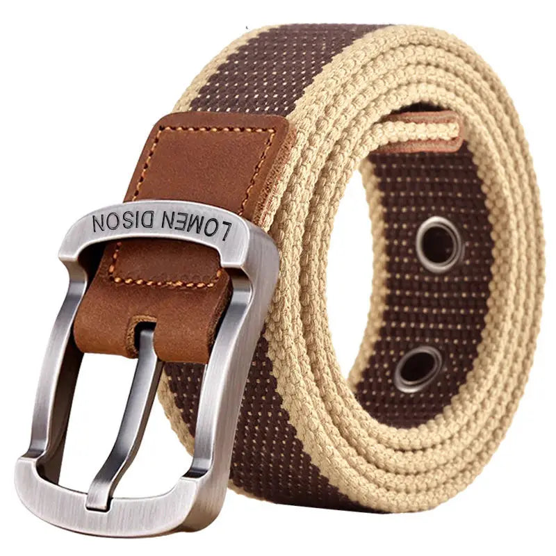 Ceinture homme en toile tressée avec boucle métallique et cuir – Style décontracté et durable