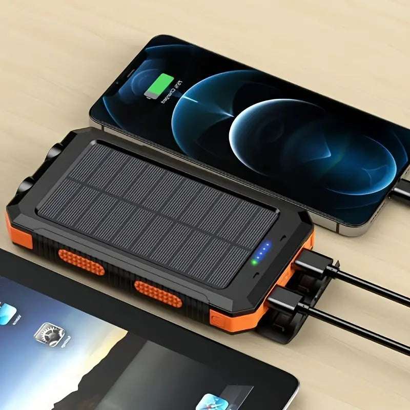Batterie Externe Solaire 20000mAh – Power Bank avec Lampe Torche LED et Boussole pour Camping et Randonnée