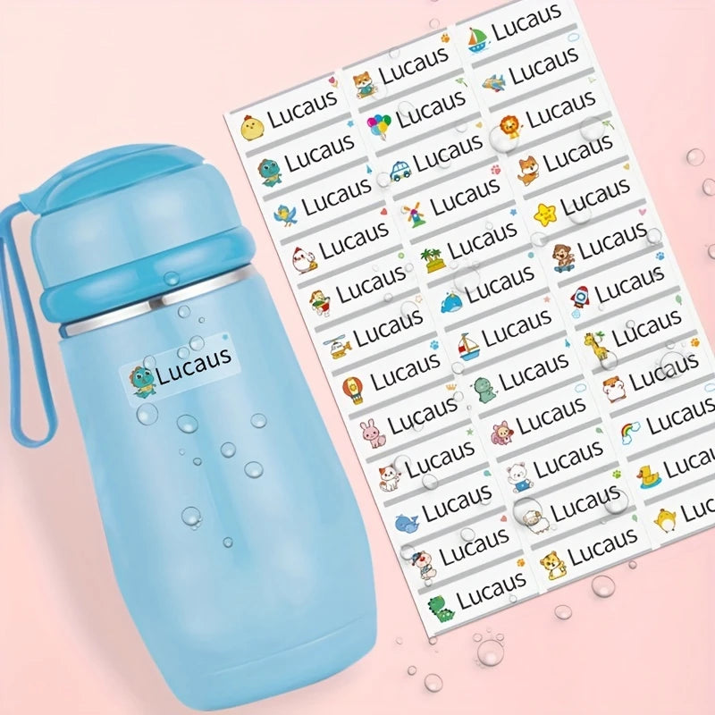 Étiquettes Personnalisées Waterproof pour Enfants – Autocollants Nom et Icônes pour Gourdes, Fournitures & Vêtements