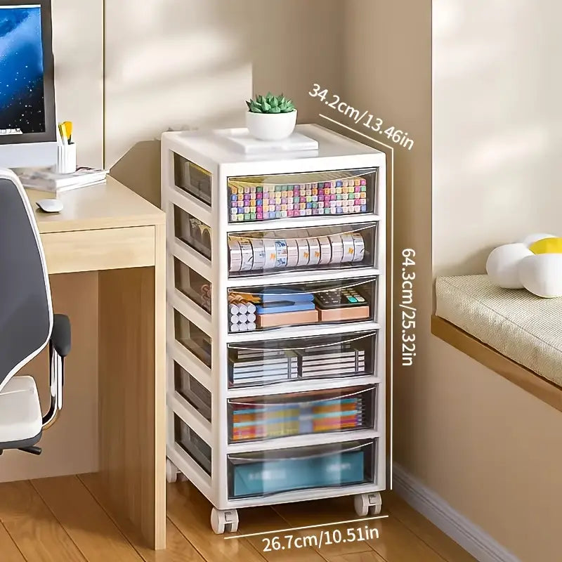 Tour de Rangement à Tiroirs Transparent sur Roulettes – Organisateur Multi-Niveaux pour Bureau et Boutique