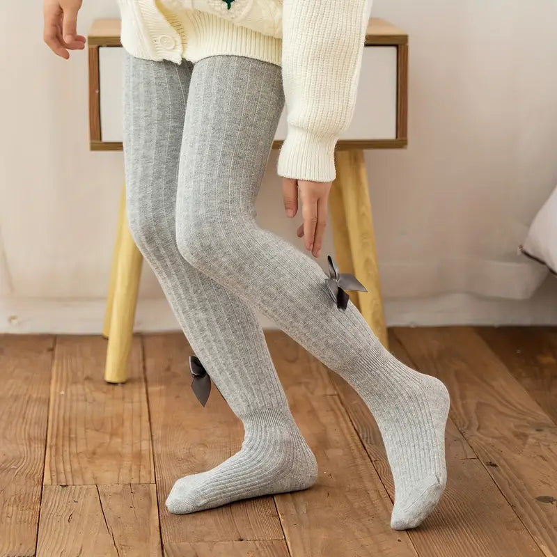 Collants Fille Côtelés avec Nœud – Pantalons Chauds et Élégants pour l’Hiver